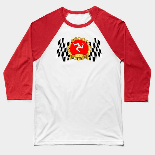 Isle of man flag with checkered racing flag Baseball T-Shirt by Lefteris